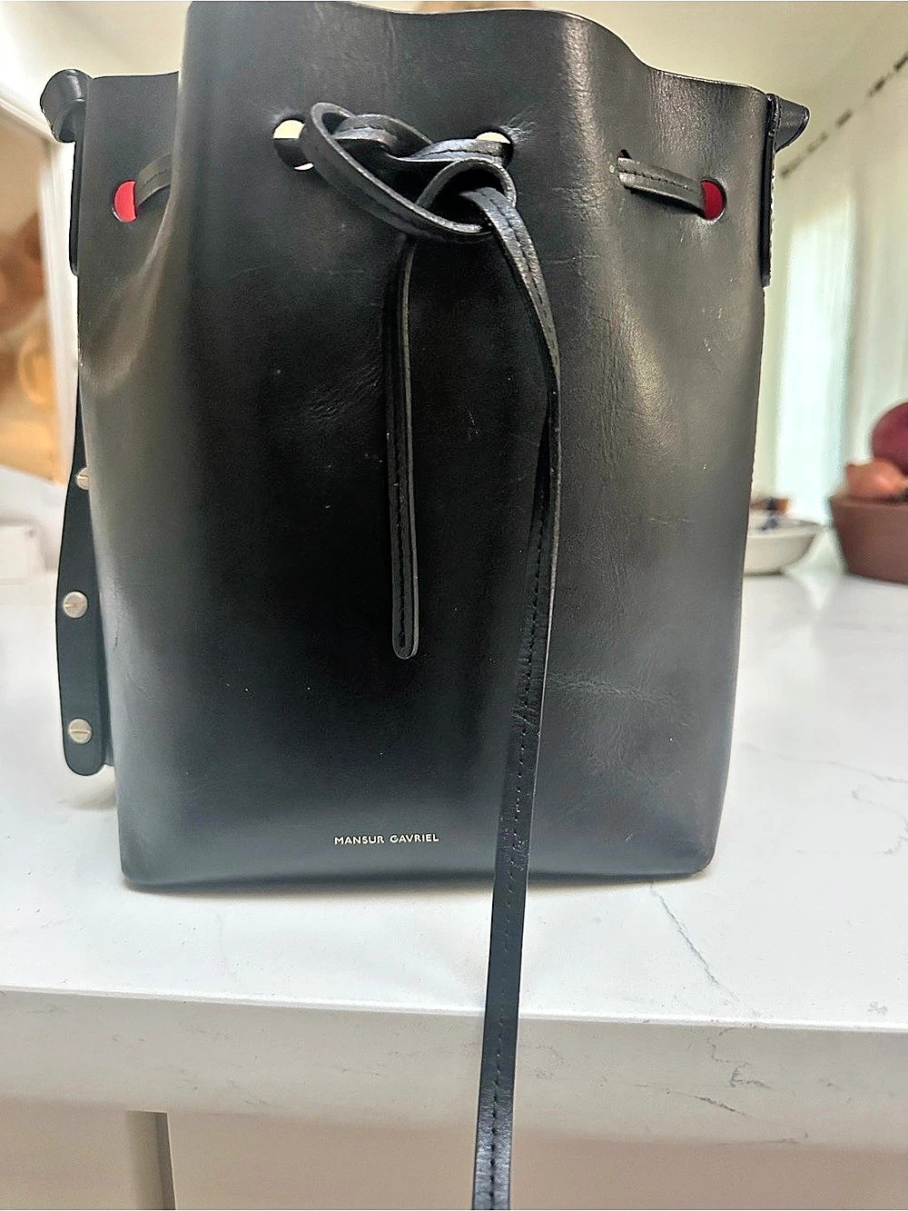 Mansur Gavriel Large Bucket Bag Black & Red Leather Tote